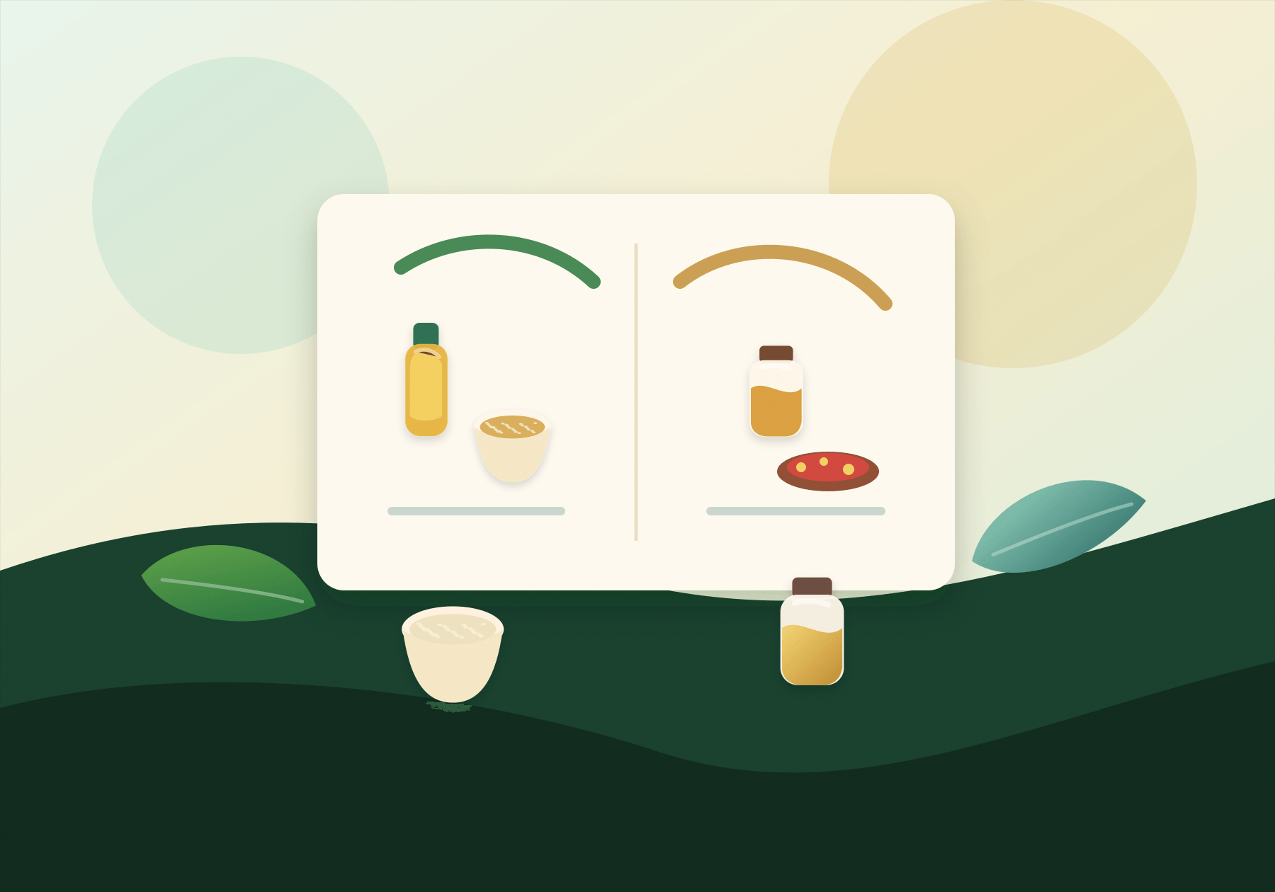 Illustrated comparison of organic pantry staples and regular processed food choices